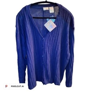 021 NWT PLUS BOBBY BROOKS WOMAN 26W-28W NAVY BLUE BUTTON DOWN CARDIGAN SWEATER